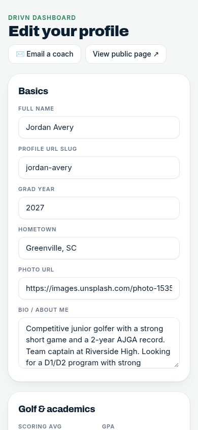 Drivn athlete dashboard on a phone