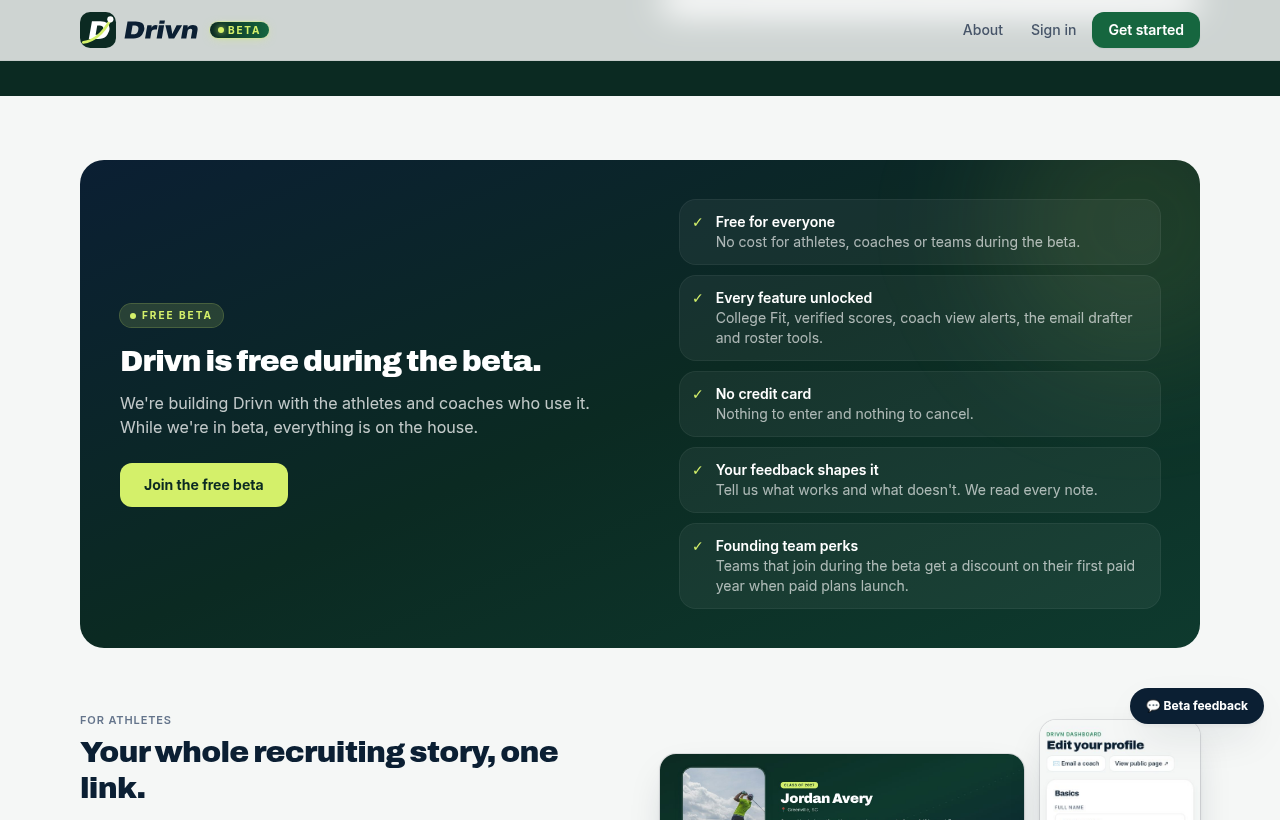 About page section explaining the Drivn free beta