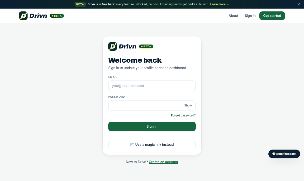 Drivn sign-in page