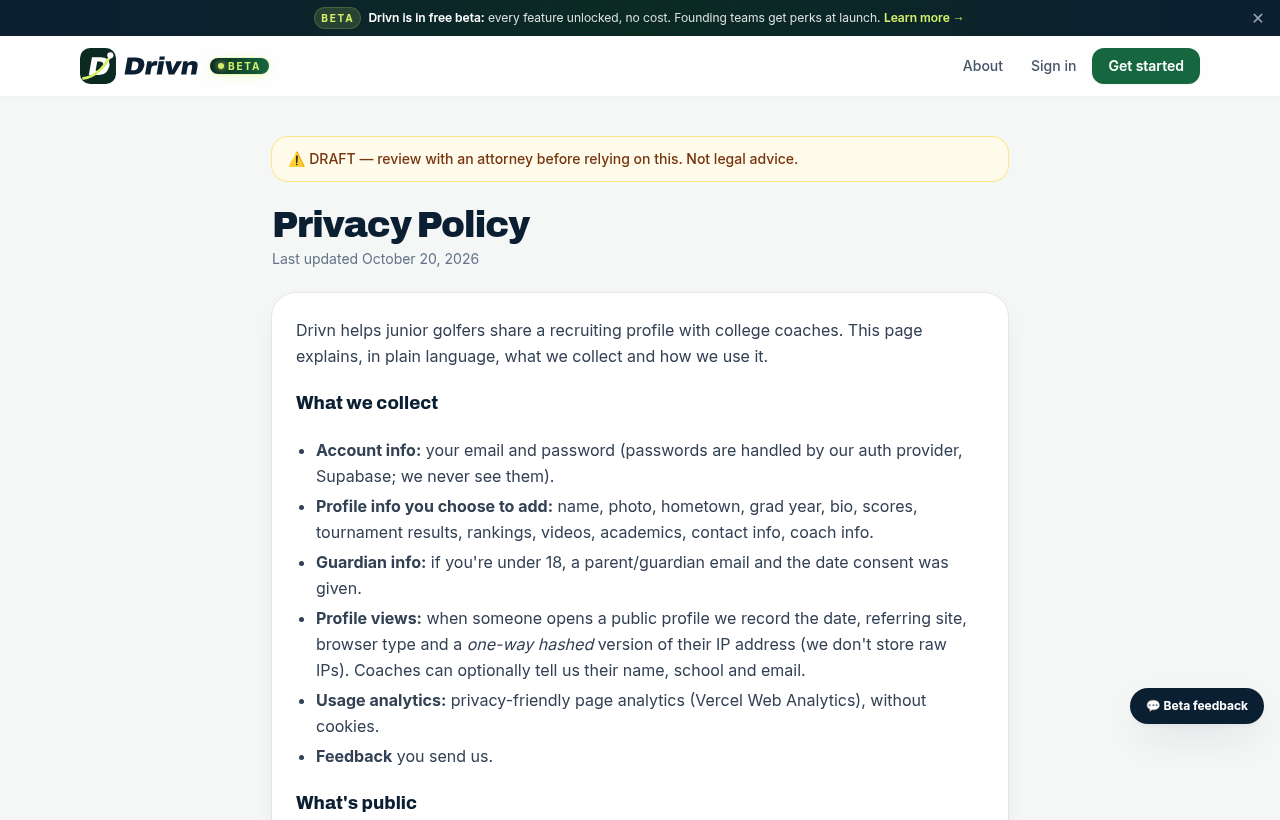 Drivn privacy policy page